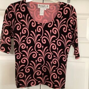 Joseph A Black and Pink Swirl Pattern Blouse